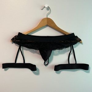 Lace G-String Lingerie w/ Garter - Black (Extra Large)